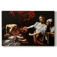 Canvas art print portraying Judith cutting off Holofernes' head as maidservant assists beside her, set against a white background