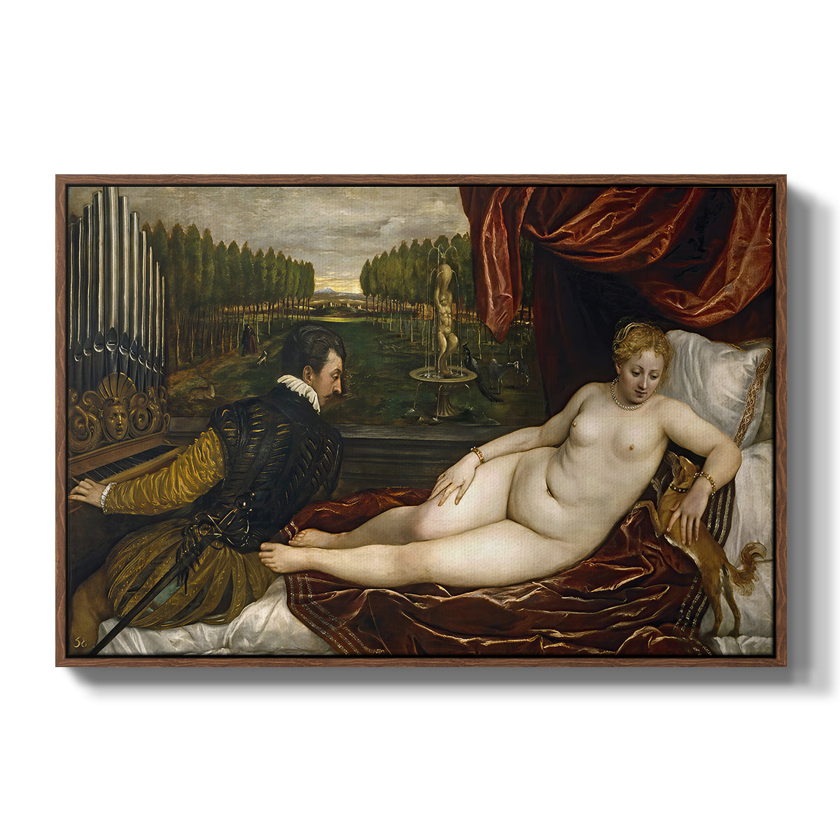 Venus with an Organist and a Dog, c. 1550 - Floater Framed Canvas Print