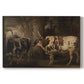 Canvas art print portraying two oxen standing side by side in open rural landscape, set against a white background