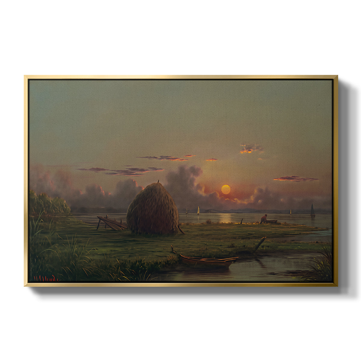 Haystack at Sunset, 1880 - Floater Framed Canvas Print