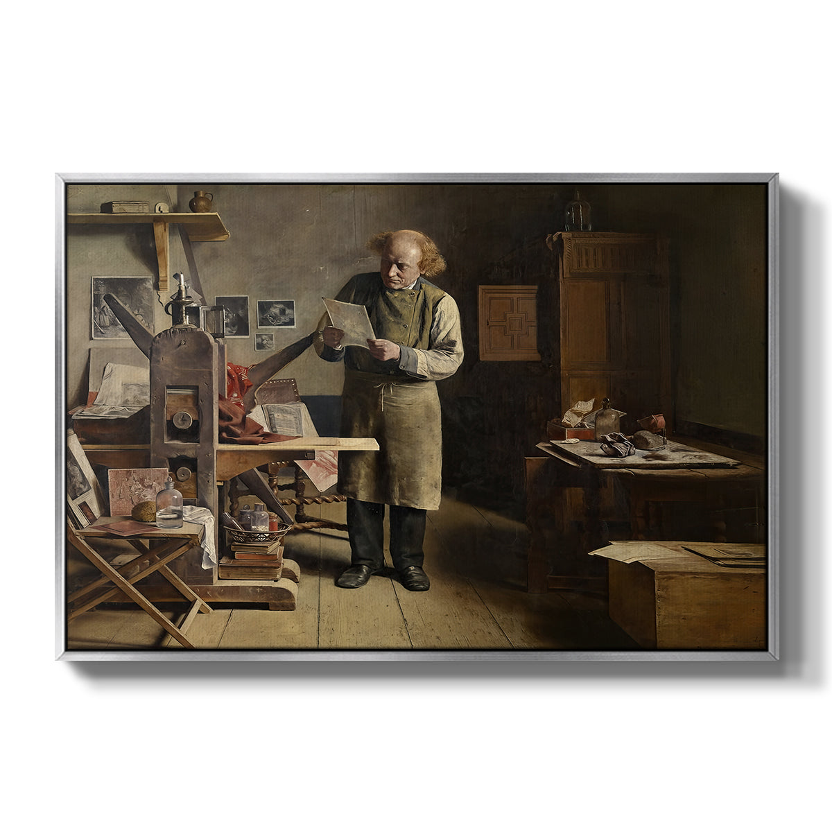 The Plate Printer, 1875 - Floater Framed Canvas Print