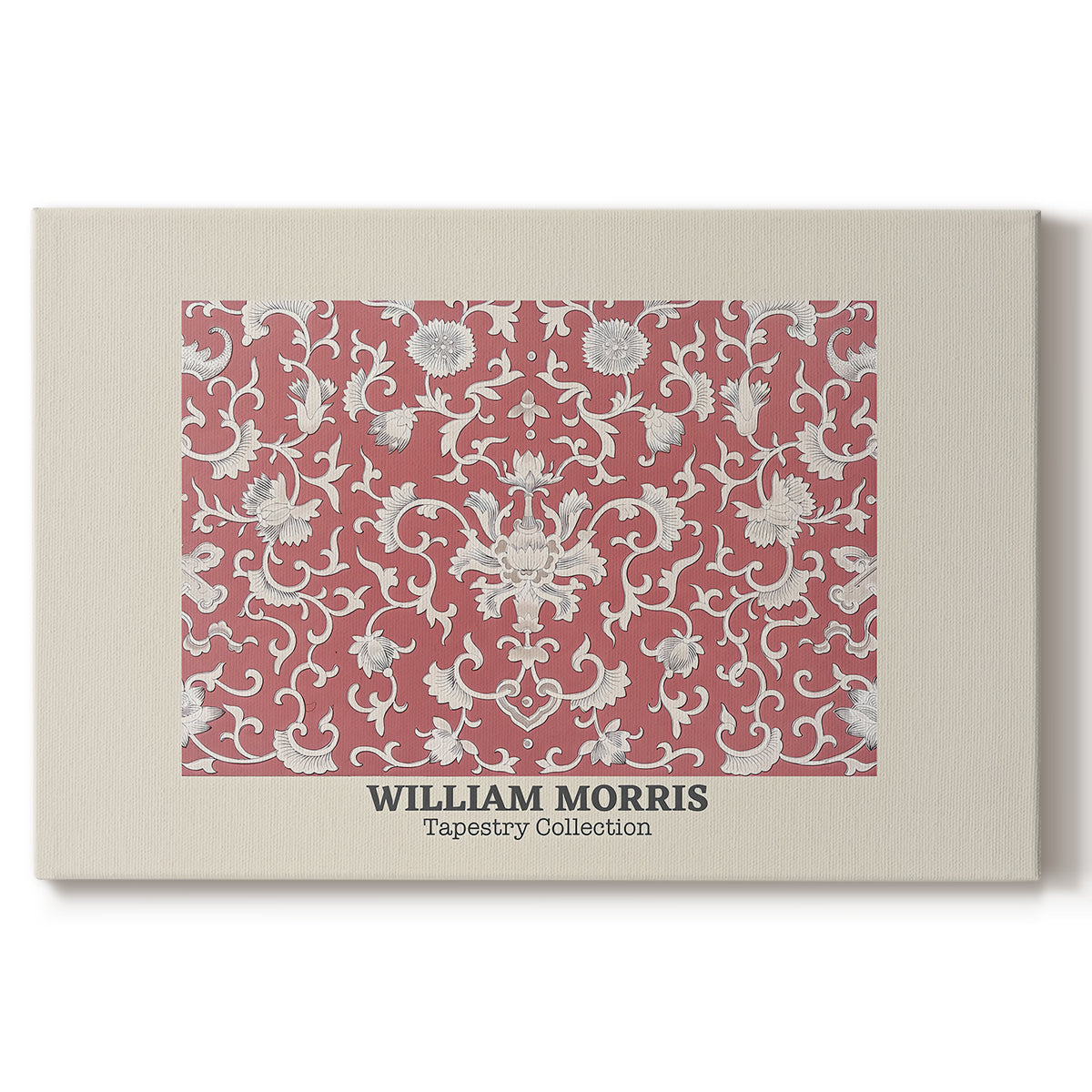 Canvas art print portraying a repeating floral pattern with dense arrangement of blossoms and leaves, set against a white background