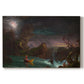Canvas art print portraying a stylized composition showcasing architectural history, set against a white background