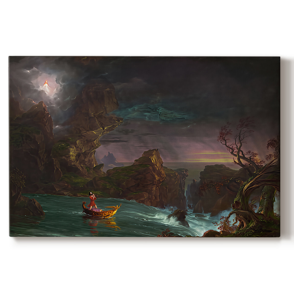 Canvas art print portraying a stylized composition showcasing architectural history, set against a white background