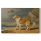 Canvas art print portraying a collie dog standing alert in open landscape, set against a white background