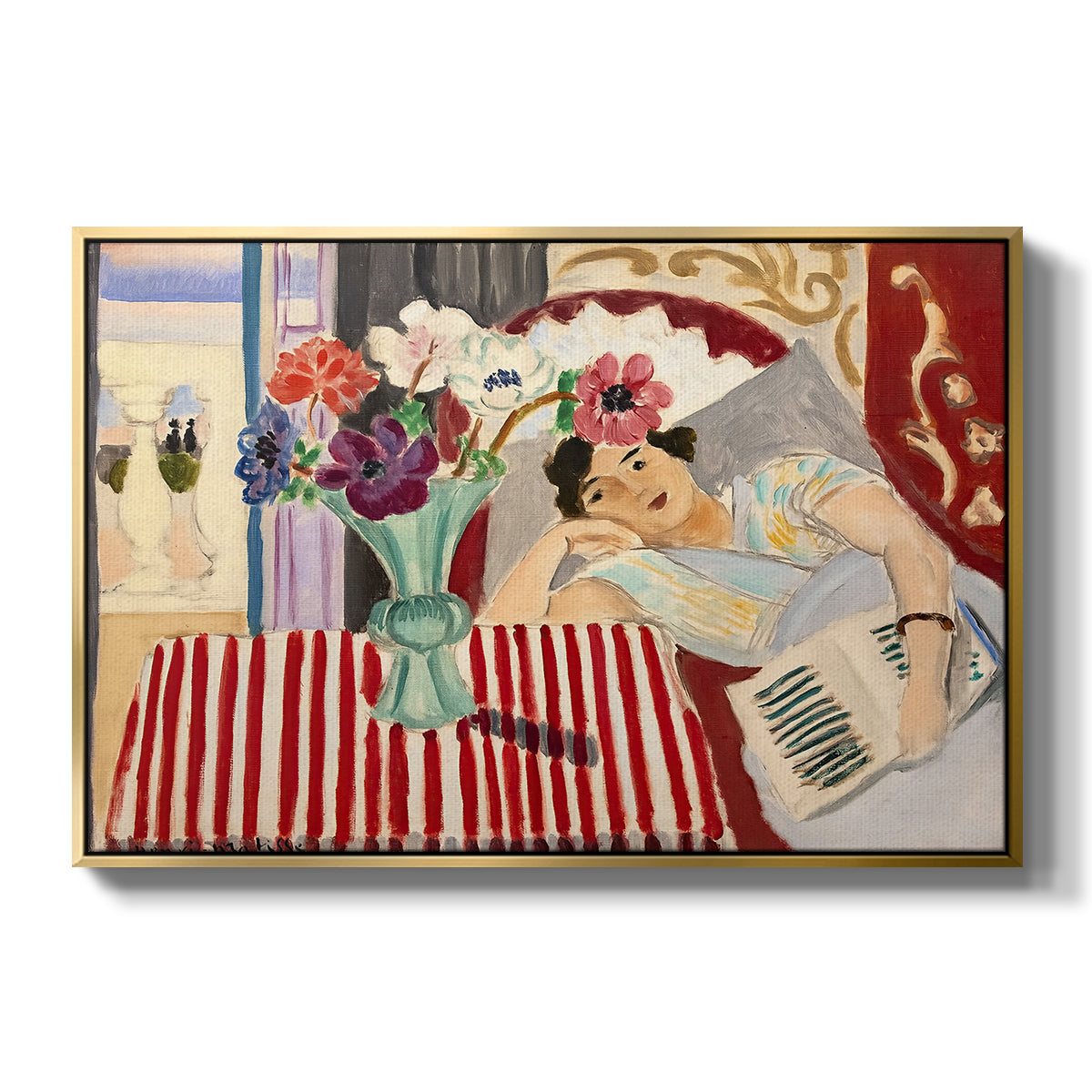 Woman with Anemones (Femme et anémones), c. 1920-1921 - Floater Framed Canvas Print