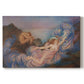 Canvas art print portraying a reclining female figure beneath glowing sky at twilight with soft colors, set against a white background
