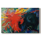 Canvas art print portraying a dynamic abstract shapes colliding in energetic composition, set against a white background