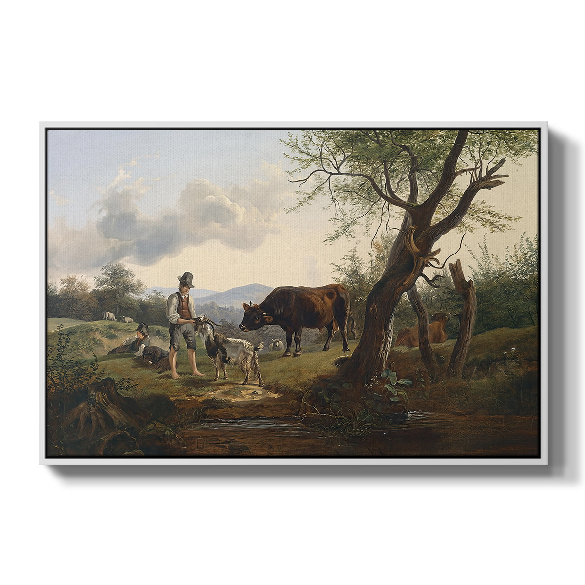 Shepherd with Billy Goat, c. 1830 - Floater Framed Canvas Print