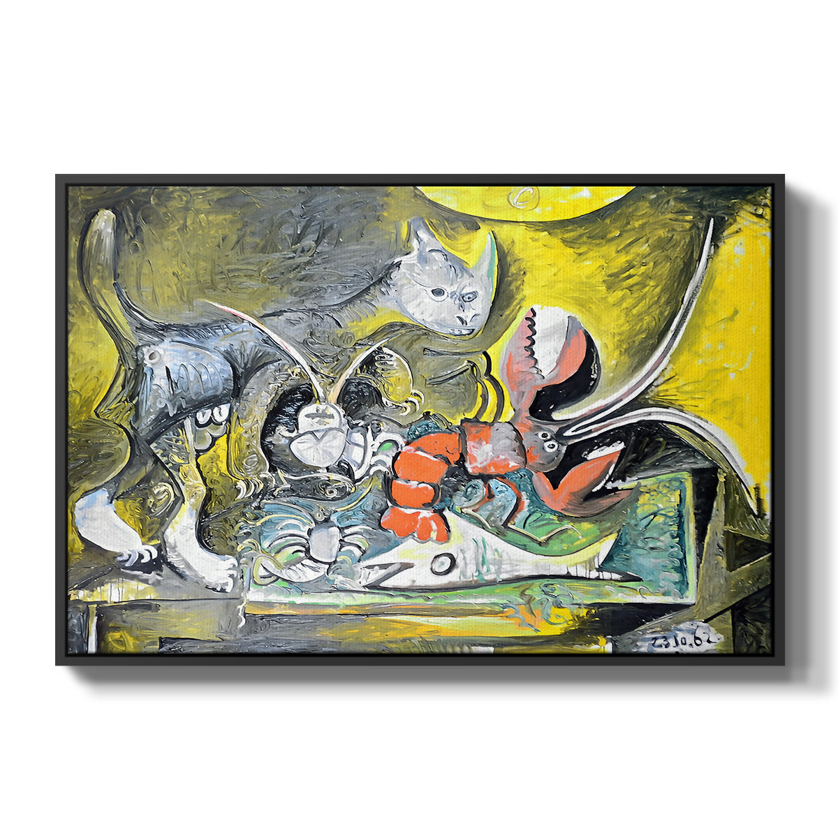 Still Life with Cat and Lobster, 1962 - Floater Framed Canvas Print