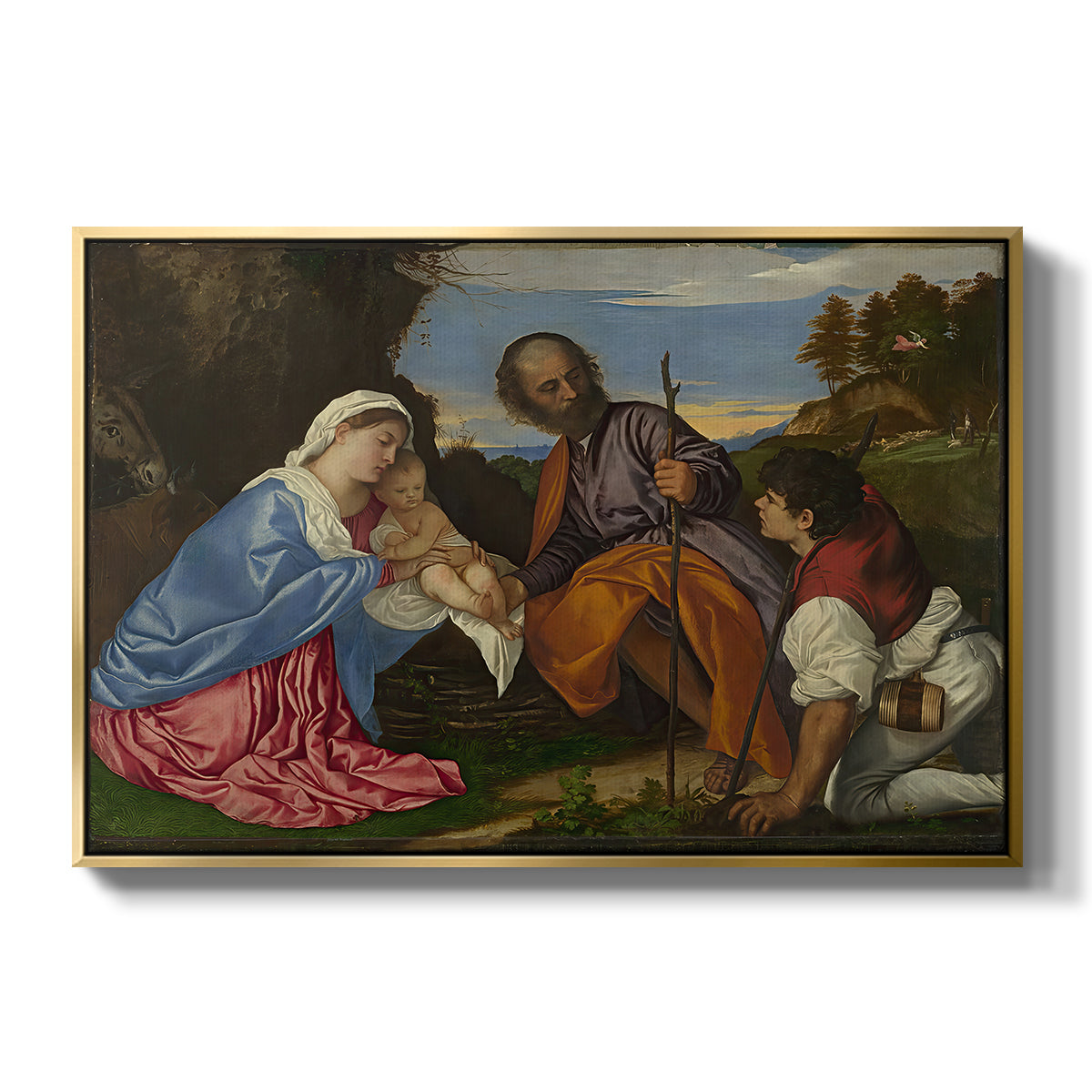 The Holy Family with a Shepherd, c. 1510 - Floater Framed Canvas Print