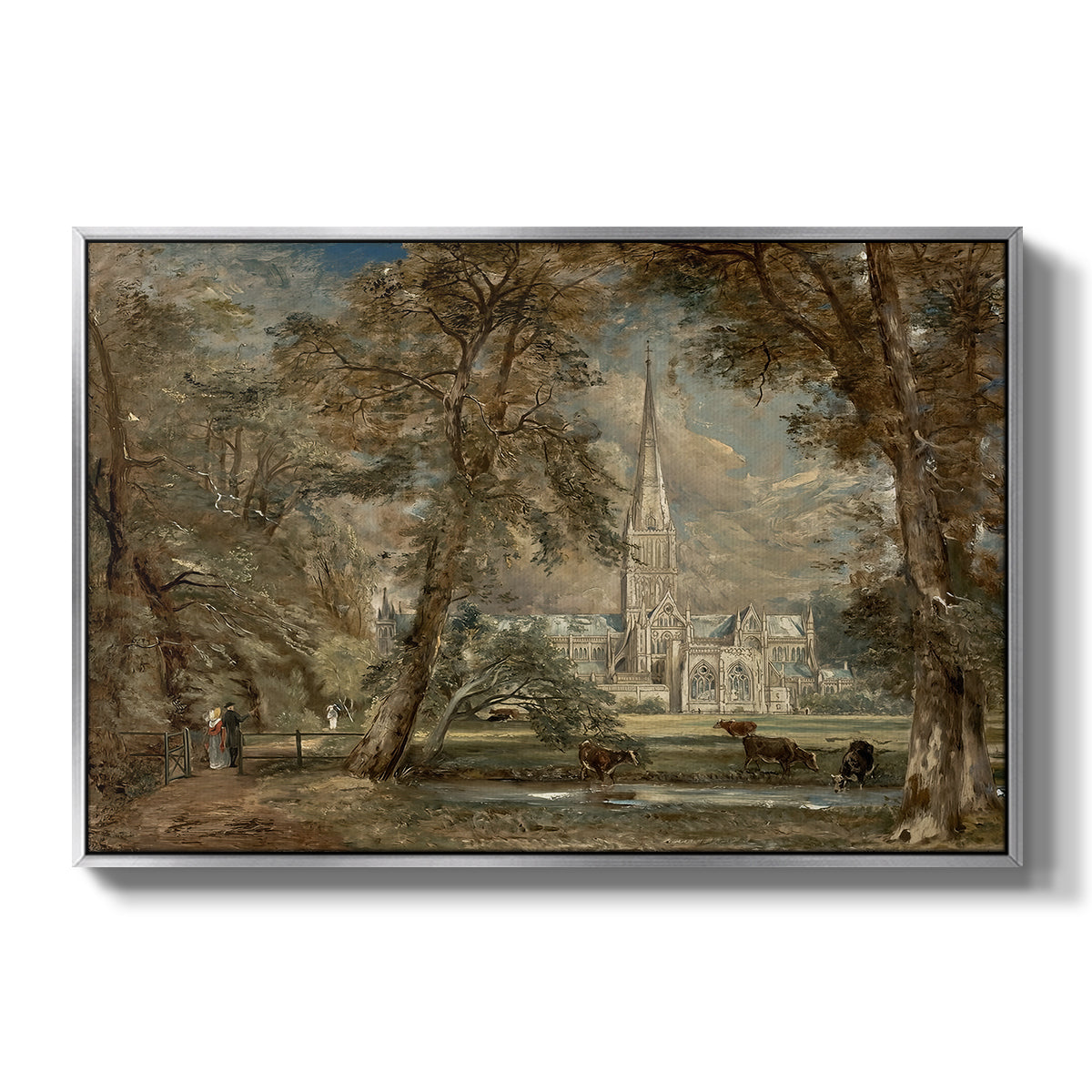 Salisbury Cathedral from the Bishop's Grounds, c. 1822-1823 - Floater Framed Canvas Print