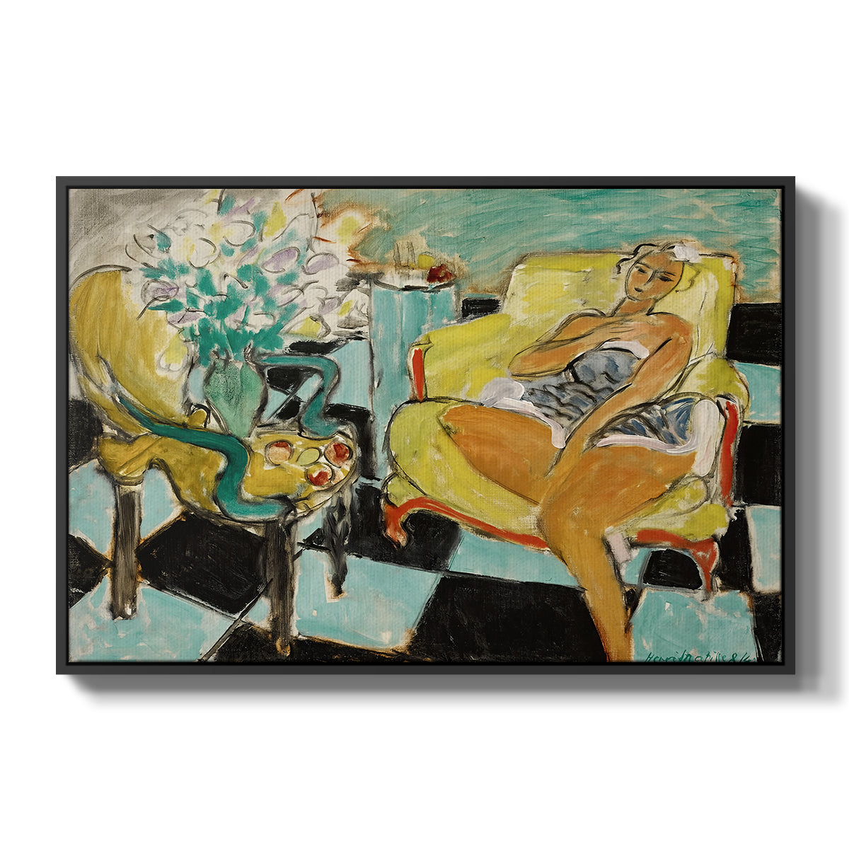 Seated Woman with Flower, 1942 - Floater Framed Canvas Print