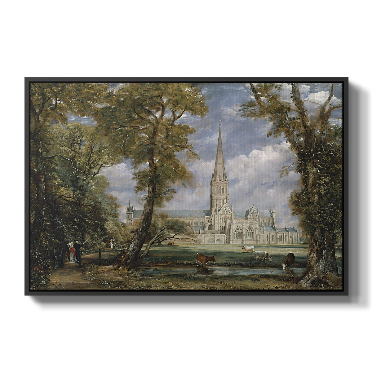 Salisbury Cathedral from the Bishop's Grounds, c. 1825 - Floater Framed Canvas Print