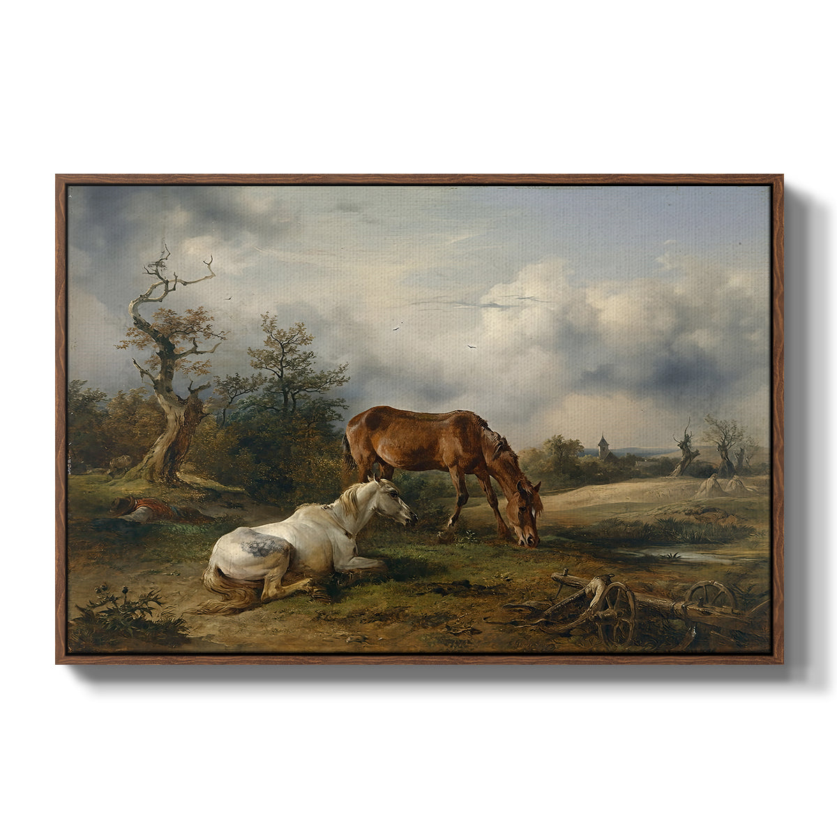 Two Horses on the Pasture, c. 1825 - Floater Framed Canvas Print
