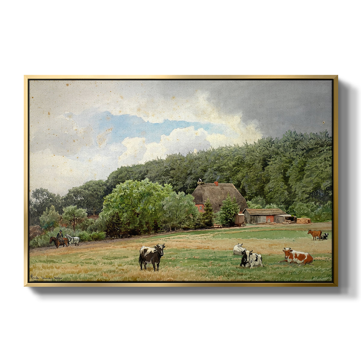 Farm with Grazing Cows (Bondegård med beitende kuer), 1892 - Floater Framed Canvas Print