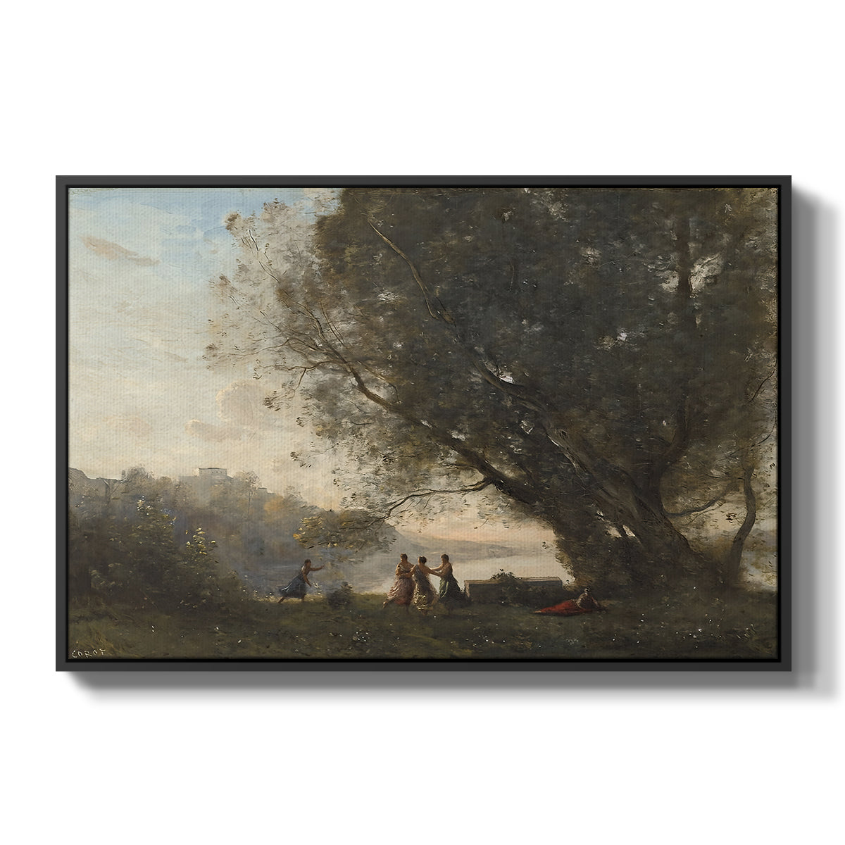 Dance Under the Trees at the Edge of the Lake, c. 1865-1870 - Floater Framed Canvas Print