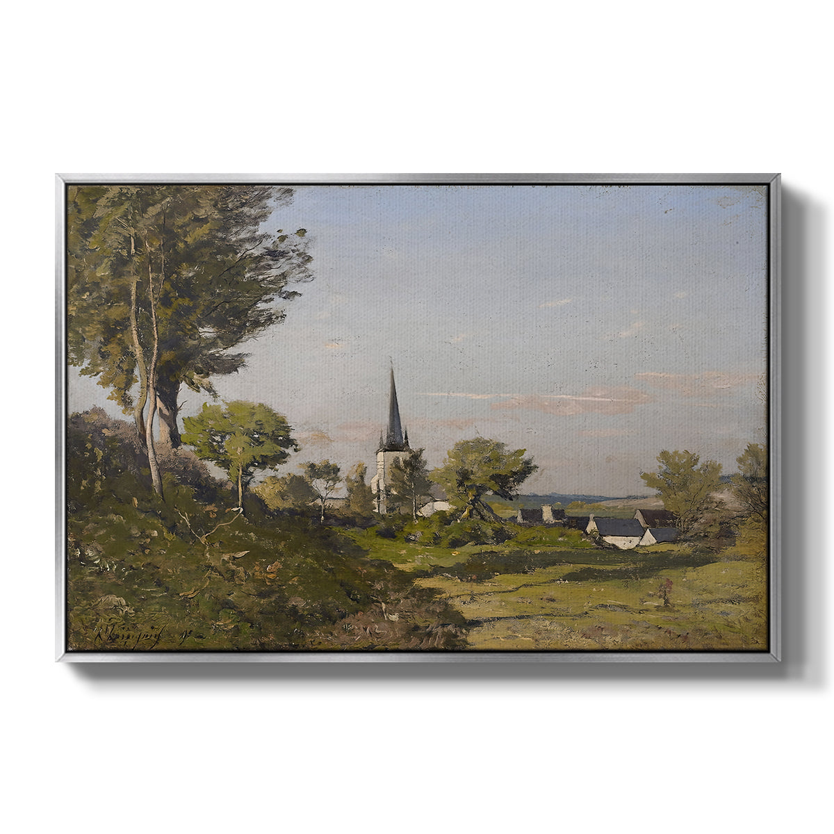 Village Landscape with Church, 1891 - Floater Framed Canvas Print