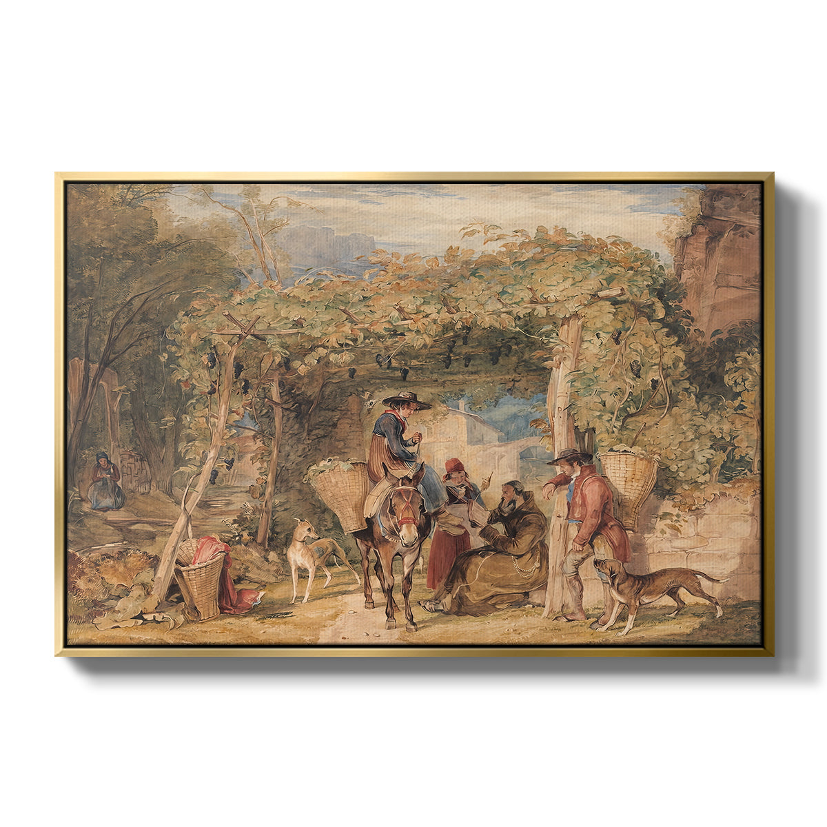 Figures and Animals in a Vineyard, c. 1829 - Floater Framed Canvas Print
