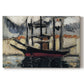 Canvas art print portraying two boats moored side by side with masts, set against a white background