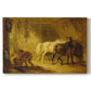 Canvas art print portraying an ewe with lambs resting together in open countryside, set against a white background