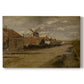 Canvas art print portraying a mill building beside water in quiet rural landscape, set against a white background