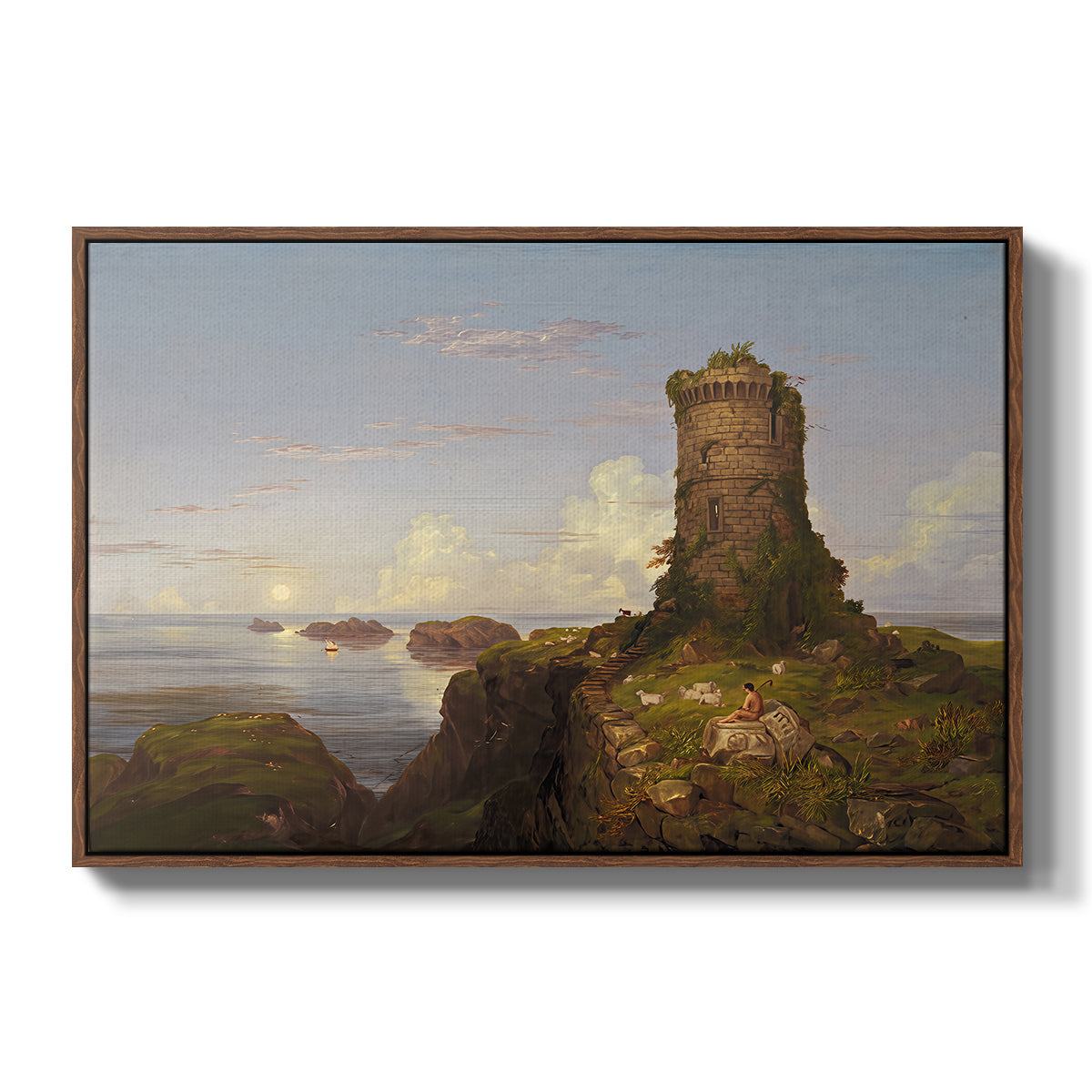 Italian Coast Scene with Ruined Tower, 1838 - Floater Framed Canvas Print