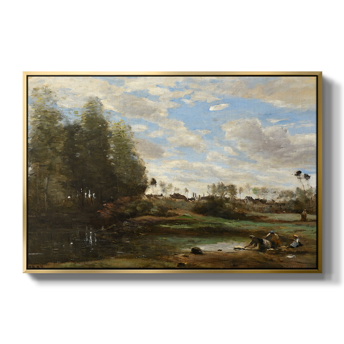 Washerwomen at the Water's Edge, c. 1860-1870 - Floater Framed Canvas Print