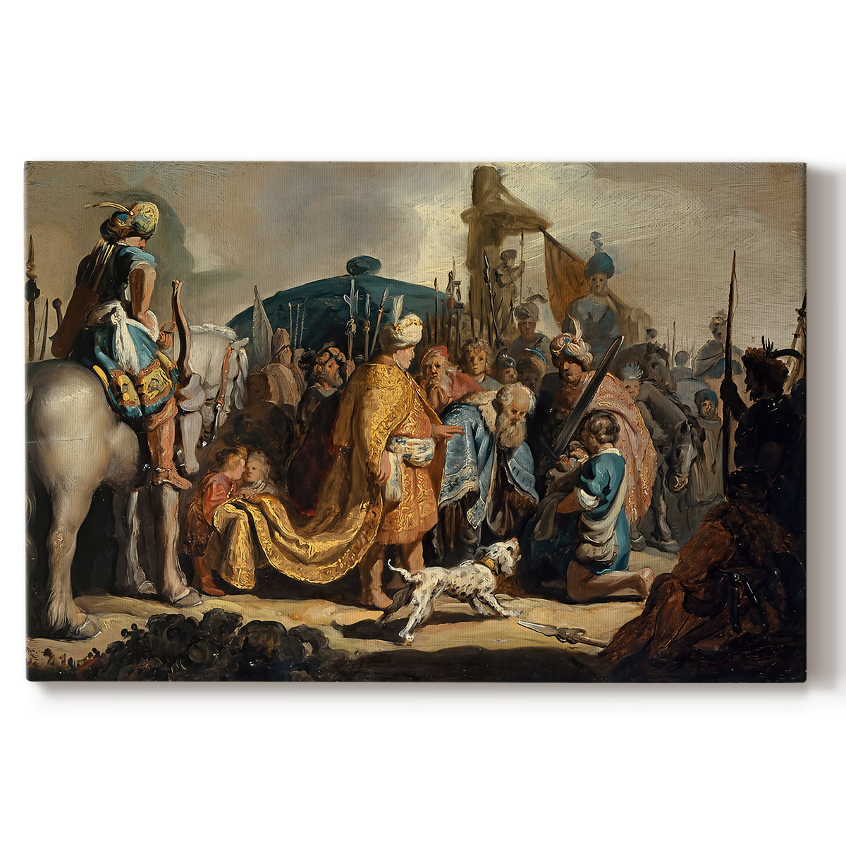 Canvas art print portraying a biblical scene with David holding Goliath's head, set against a white background