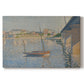 Canvas art print portraying boats docked along river with masts, set against a white background