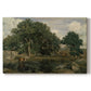 Canvas art print portraying a dense forest landscape with trees and filtered light across ground, set against a white background