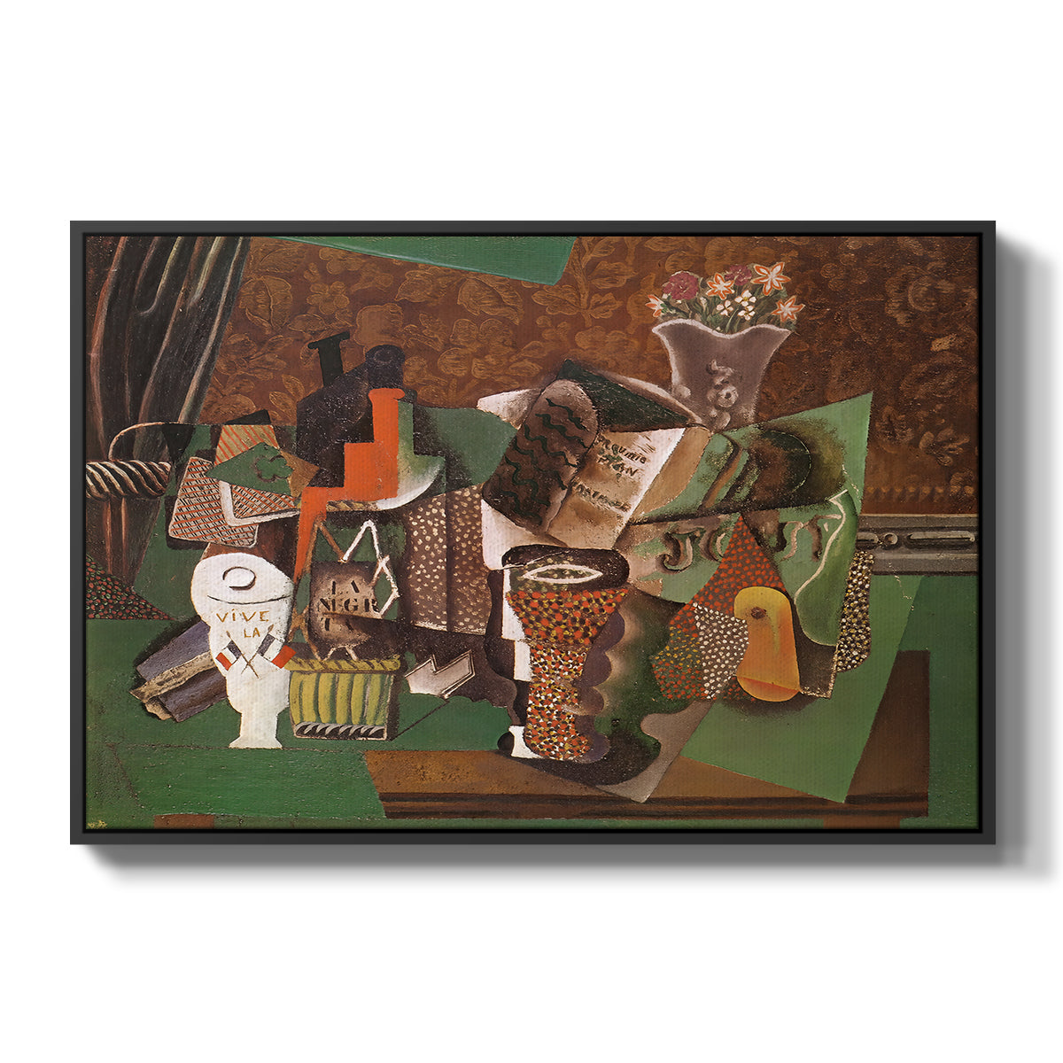 Playing Cards, Glasses, Bottle of Rum: "Vive la France", 1914-1915 - Floater Framed Canvas Print