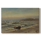 Canvas art print portraying a stormy coastal scene with waves crashing under dark dramatic sky, set against a white background