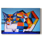 Canvas art print portraying a fragmented geometric figure composed of colorful shapes, set against a white background