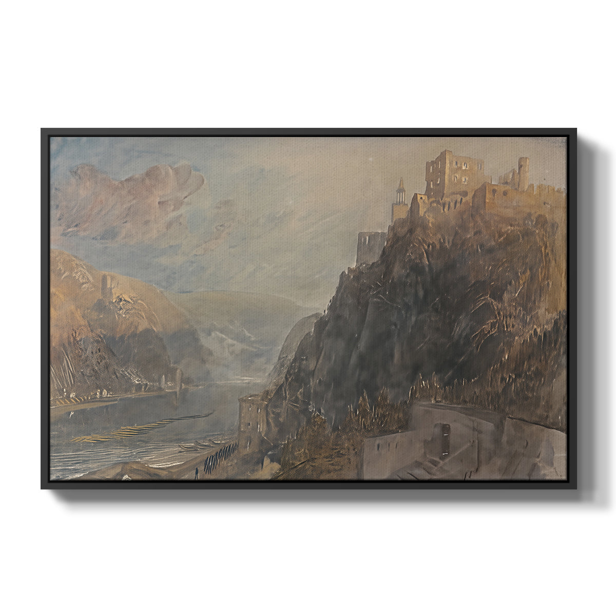 Rheinfels Looking to Katz and Gourhausen, 1817 - Floater Framed Canvas Print
