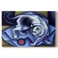 Canvas art print portraying a geometric cat interacting with ball in cubist composition, set against a white background