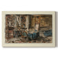 Canvas art print portraying a detailed interior study filled with books, furniture, and personal objects, set against a white background