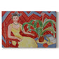 Canvas art print portraying a seated woman in a vivid interior with bold color contrasts, set against a white background