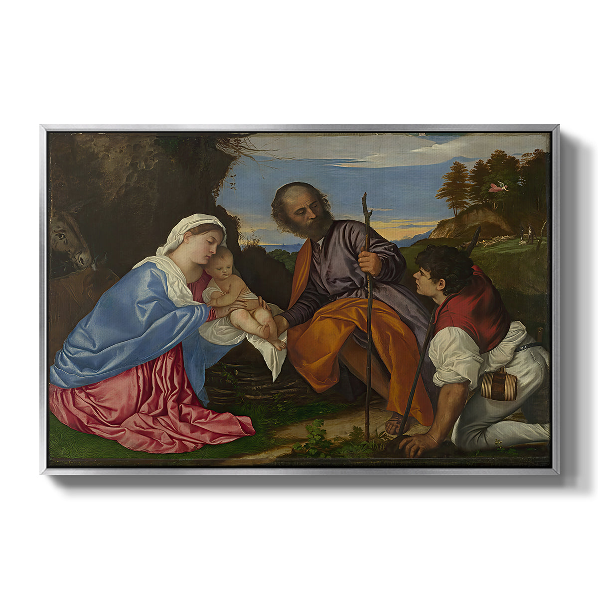 The Holy Family with a Shepherd, c. 1510 - Floater Framed Canvas Print