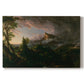 Canvas art print portraying an untamed wilderness landscape with scattered figures and primitive activity, set against a white background