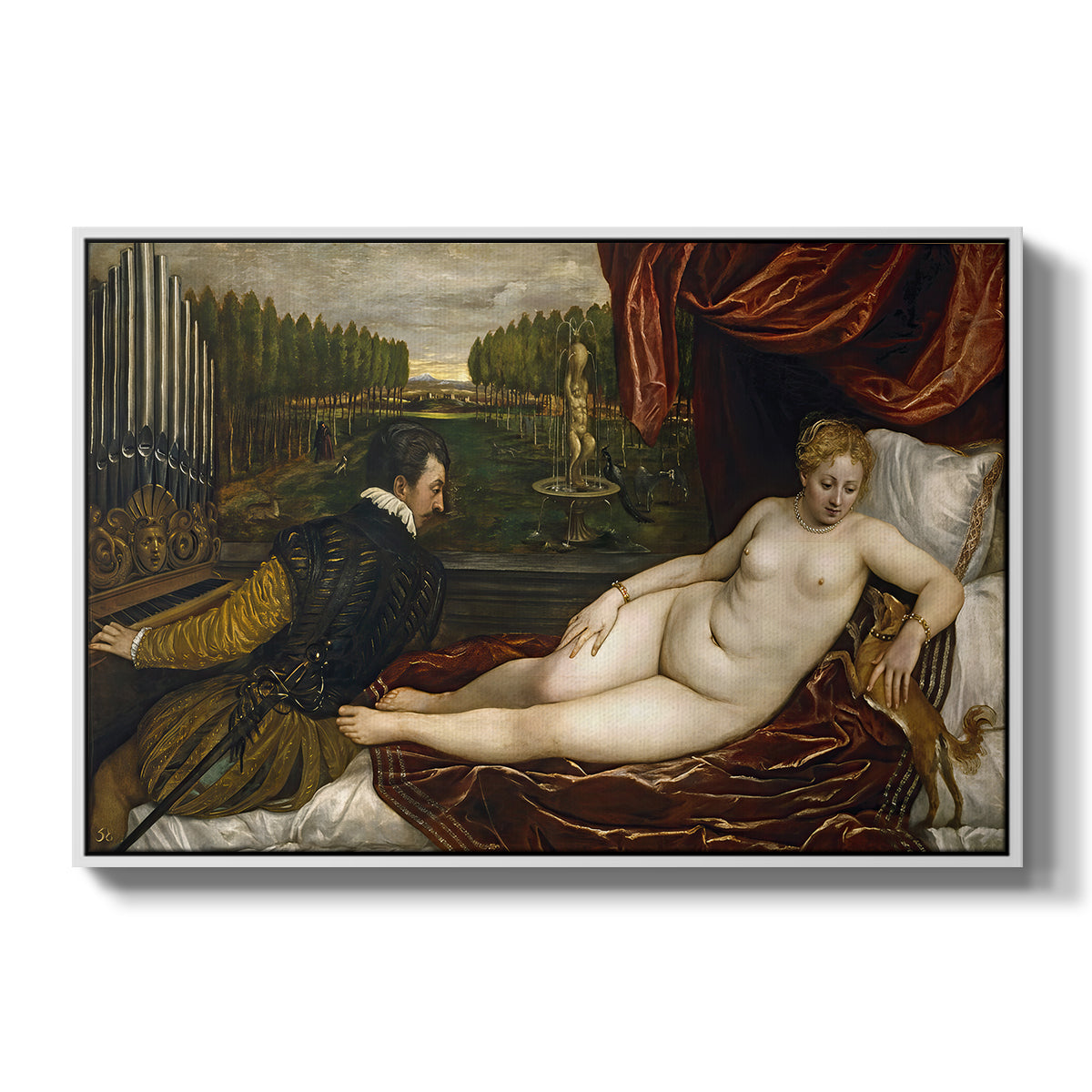 Venus with an Organist and a Dog, c. 1550 - Floater Framed Canvas Print
