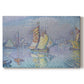 Canvas art print portraying a boat with yellow sail on water, set against a white background