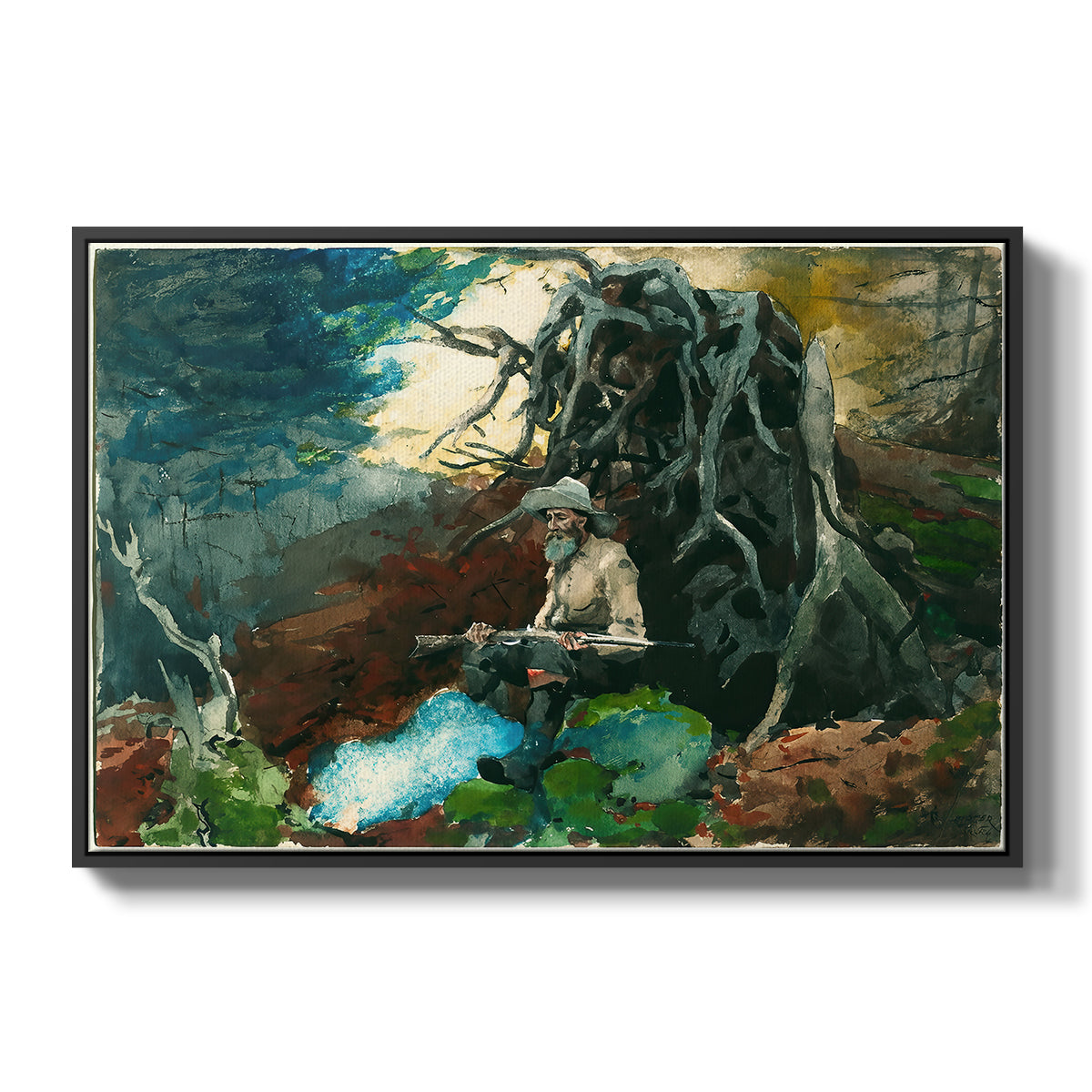 Campfire, Adirondacks, 1892 - Floater Framed Canvas Print