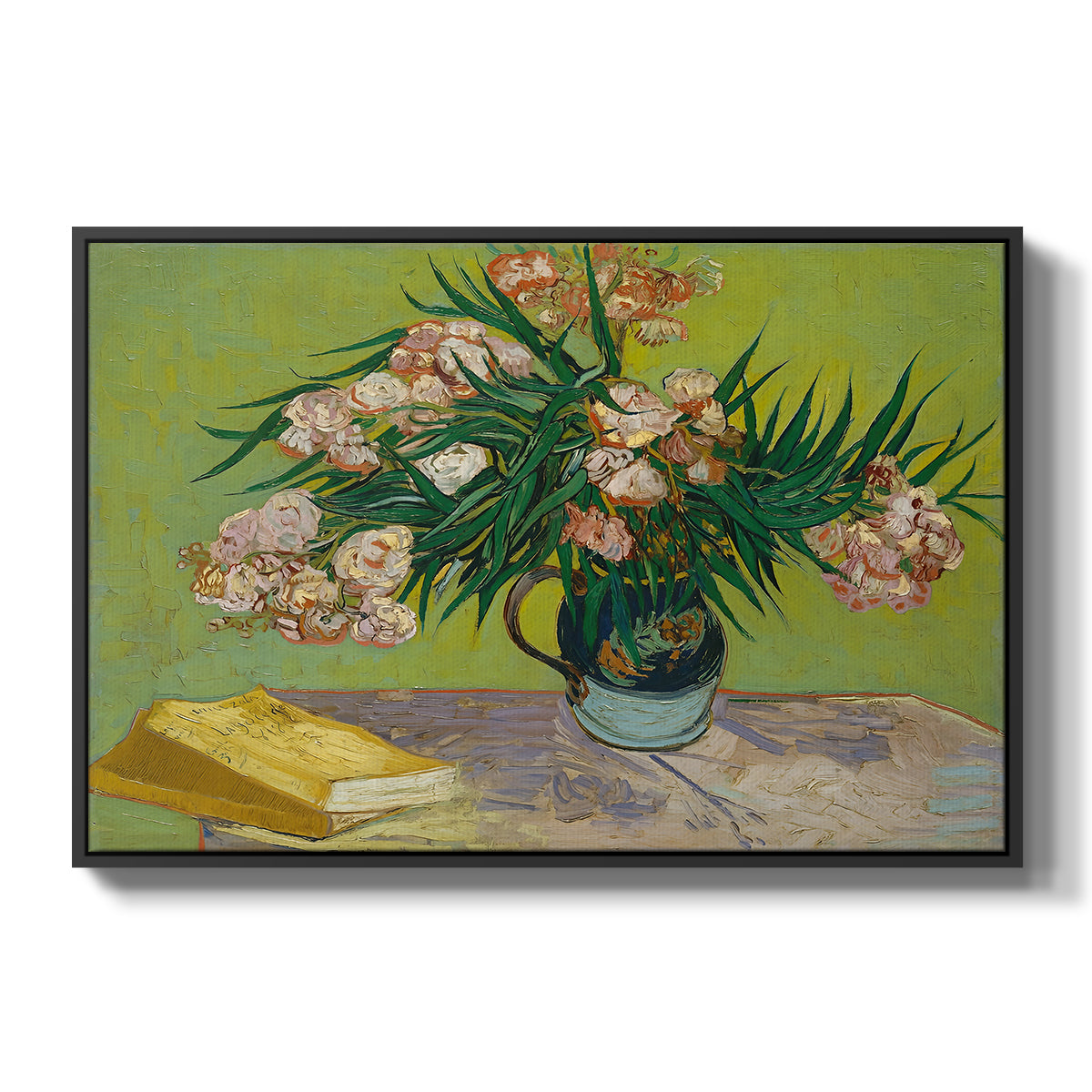 Vase with Oleanders and Books, 1888 - Floater Framed Canvas Print