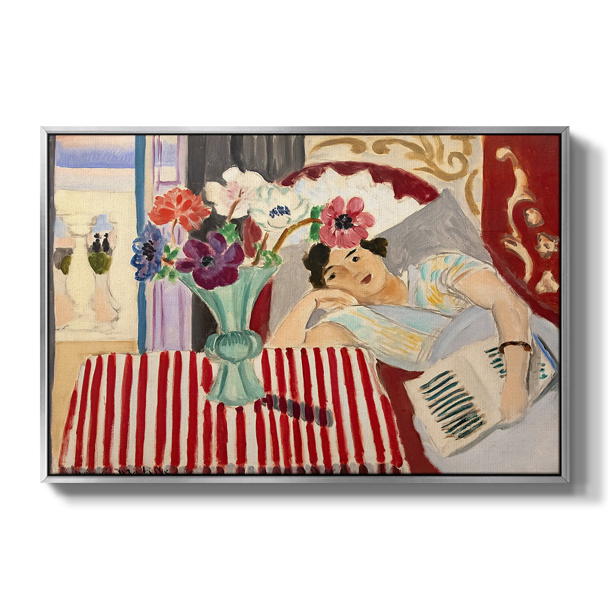 Woman with Anemones (Femme et anémones), c. 1920-1921 - Floater Framed Canvas Print