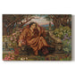 Canvas art print portraying a distressed figure surrounded by flames and torment in symbolic hell scene, set against a white background
