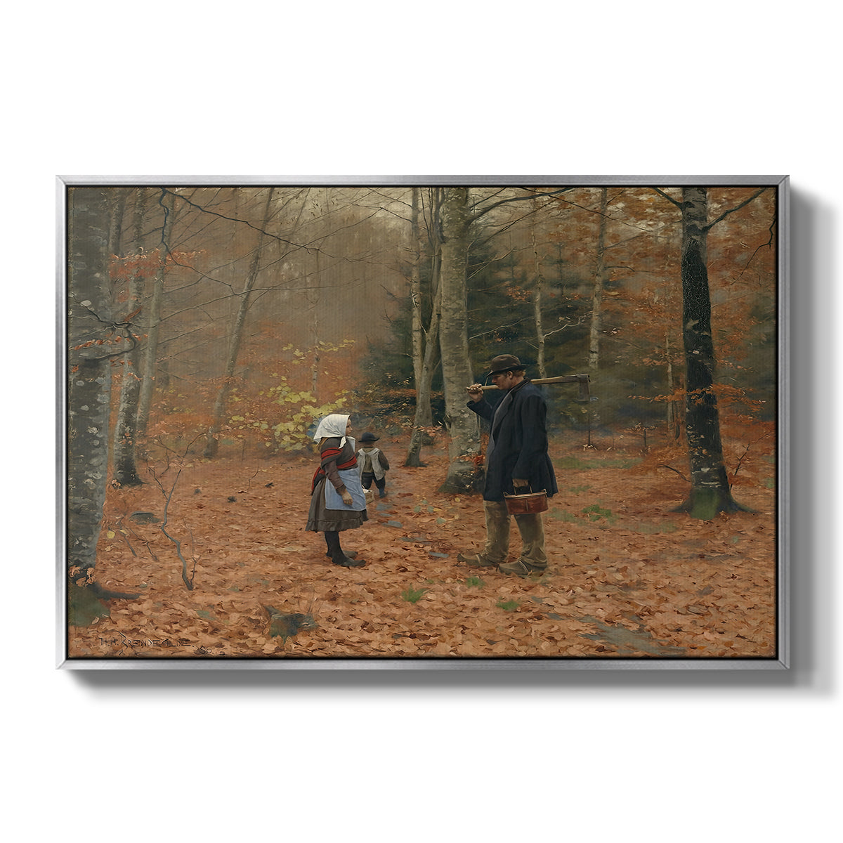 The Woodman and his Children, 1886 - Floater Framed Canvas Print