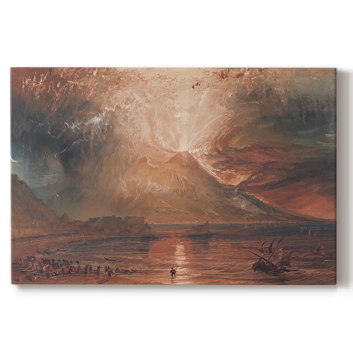 Canvas art print portraying a volcanic eruption with glowing lava and smoke, set against a white background