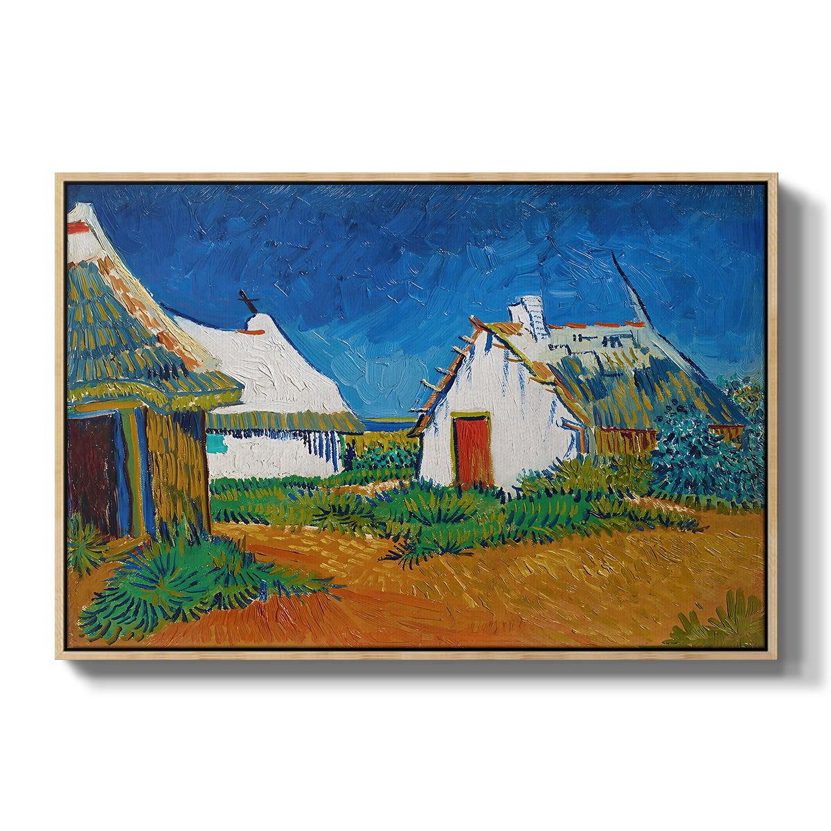 Three White Cottages at Saintes-Maries, 1888 - Floater Framed Canvas Print
