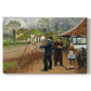 Canvas art print portraying a group of people gathered outdoors near buildings in rural village, set against a white background